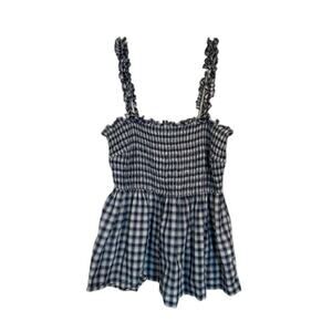 Lucky Brand Blue White Plaid Cotton Accordion Style Tank Top Women Sz M